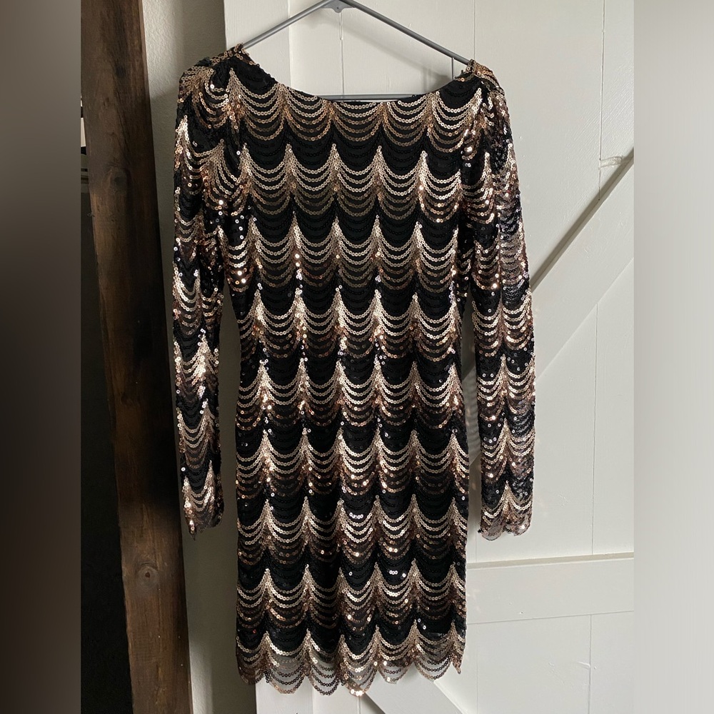 Charlotte Russe Black and Gold Sequin Long Sleeve Dress